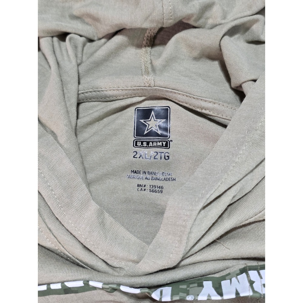 US Army Mens 2XL Tan Lightweight Hoodie Long Sleeve Camo Tape Logo Shirt NWT - Picture 3 of 7